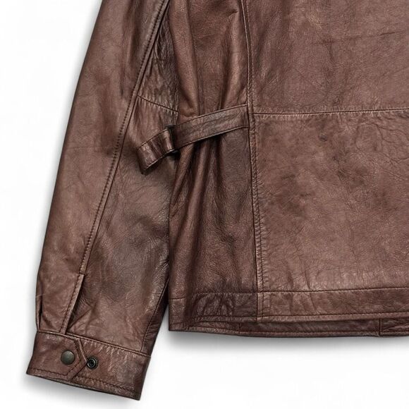 Eddie Bauer Mens Zip Up Soft Lamb Leather Jacket XL Brown Field Chore Utility - Picture 9 of 15